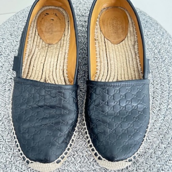 GUCCI GUCCISSIMA GG LOGO BLACK LEATHER ESPADRILLE SHOES 38 - Picture 2 of 7